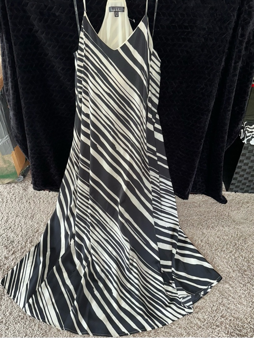 Nicole Miller Black and White Diagonal Stripe Maxi Dress